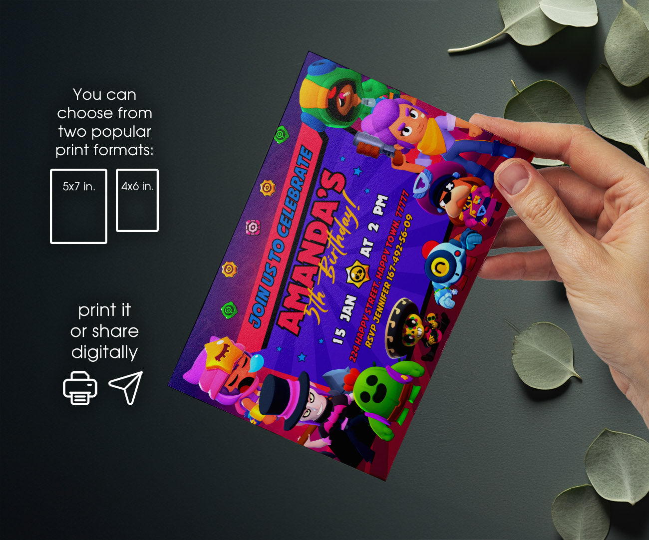 Brawl Stars Gamer customizable invitation template | Share or Print | PI700