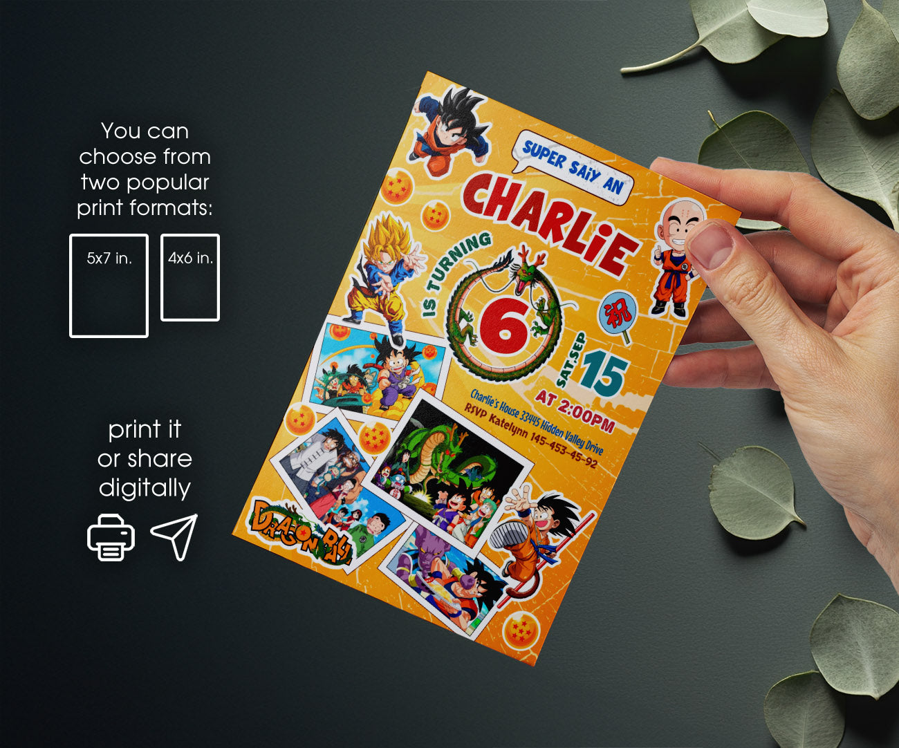 Dragon Ball Z Anime customizable invitation template | Share or Print | boy | PD552