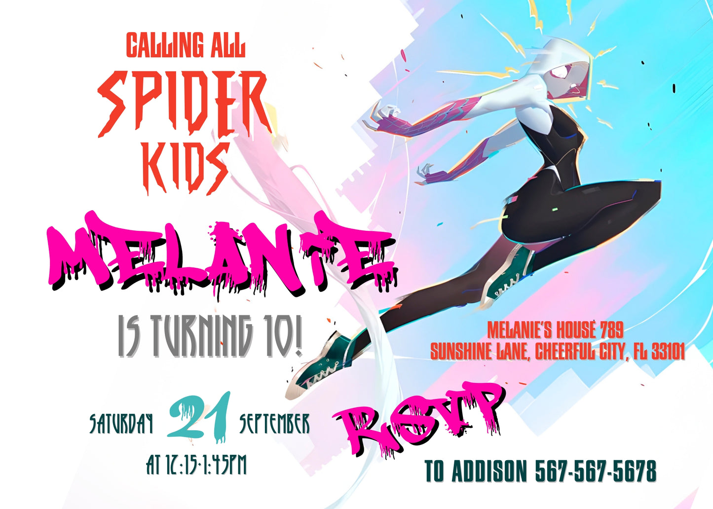 Spider Gwen Ghost Spidey customizable invitation template | Share or Print | girl | OK273
