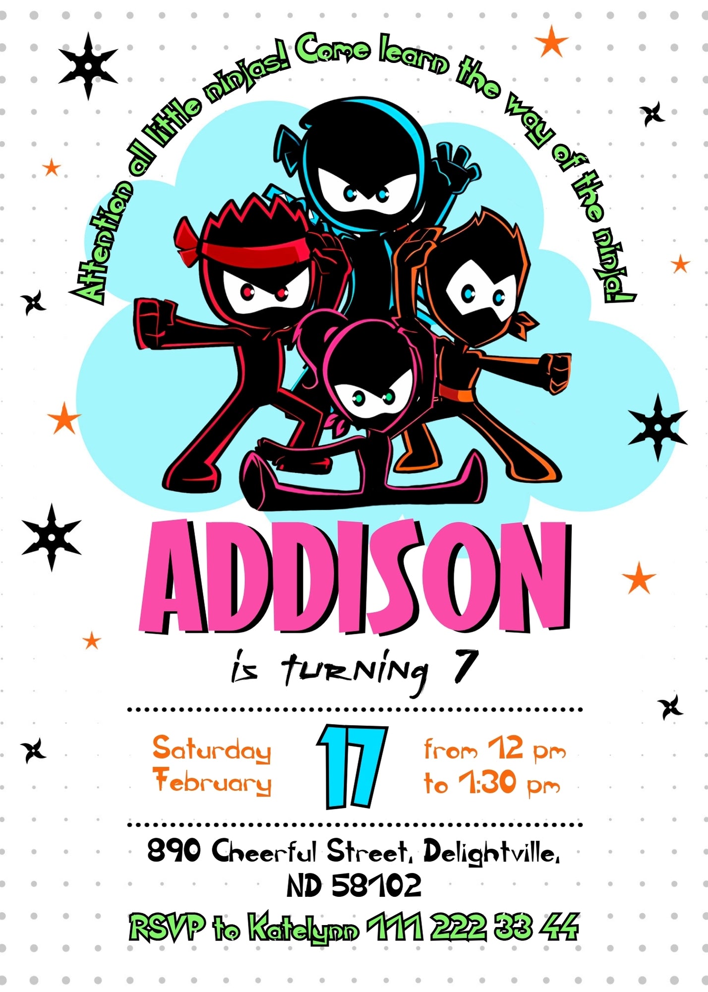Ninja Kidz TV customizable invitation template | Share or Print | TT629