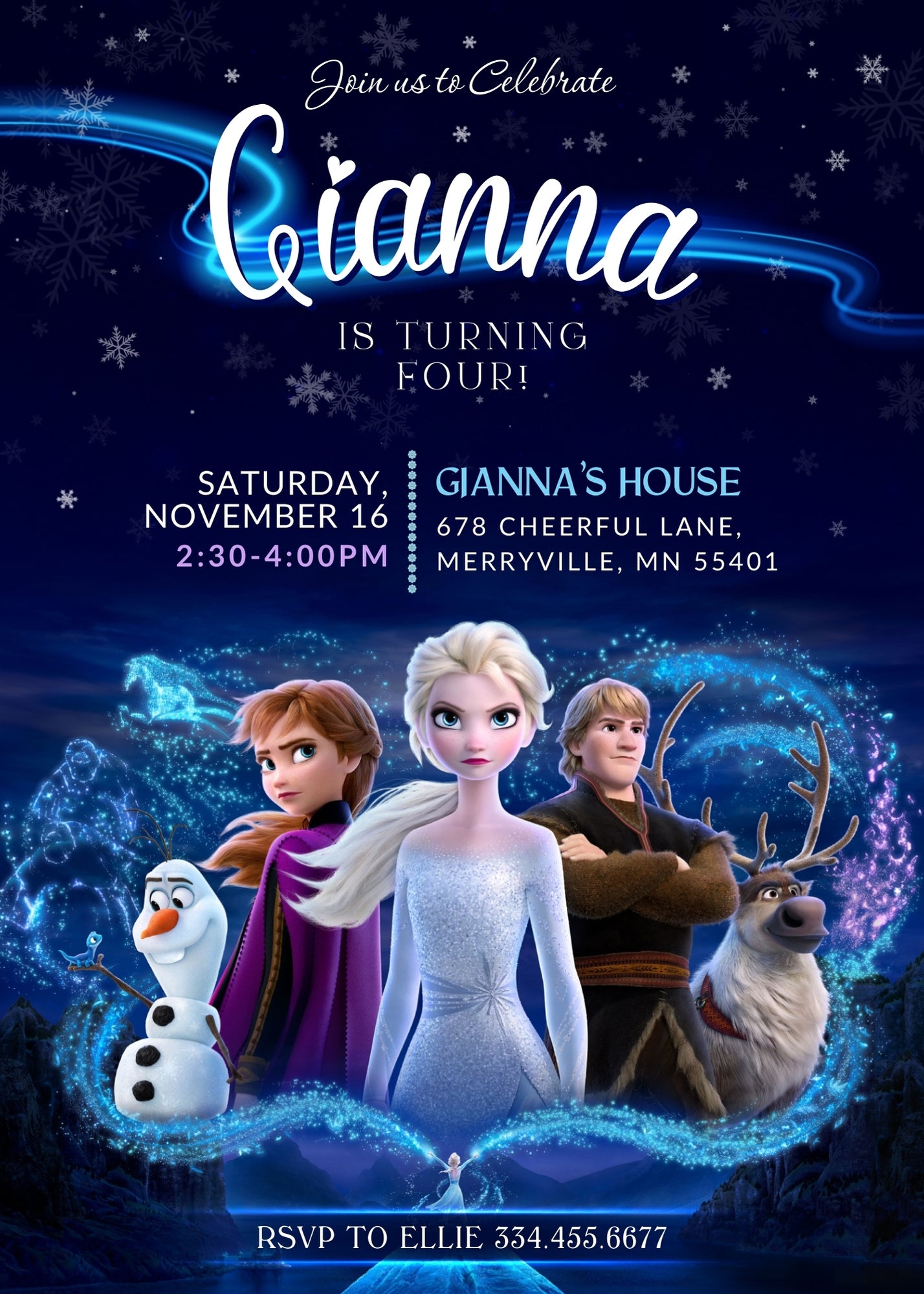 Frozen Elsa customizable invitation template | Share or Print | girl | OO640