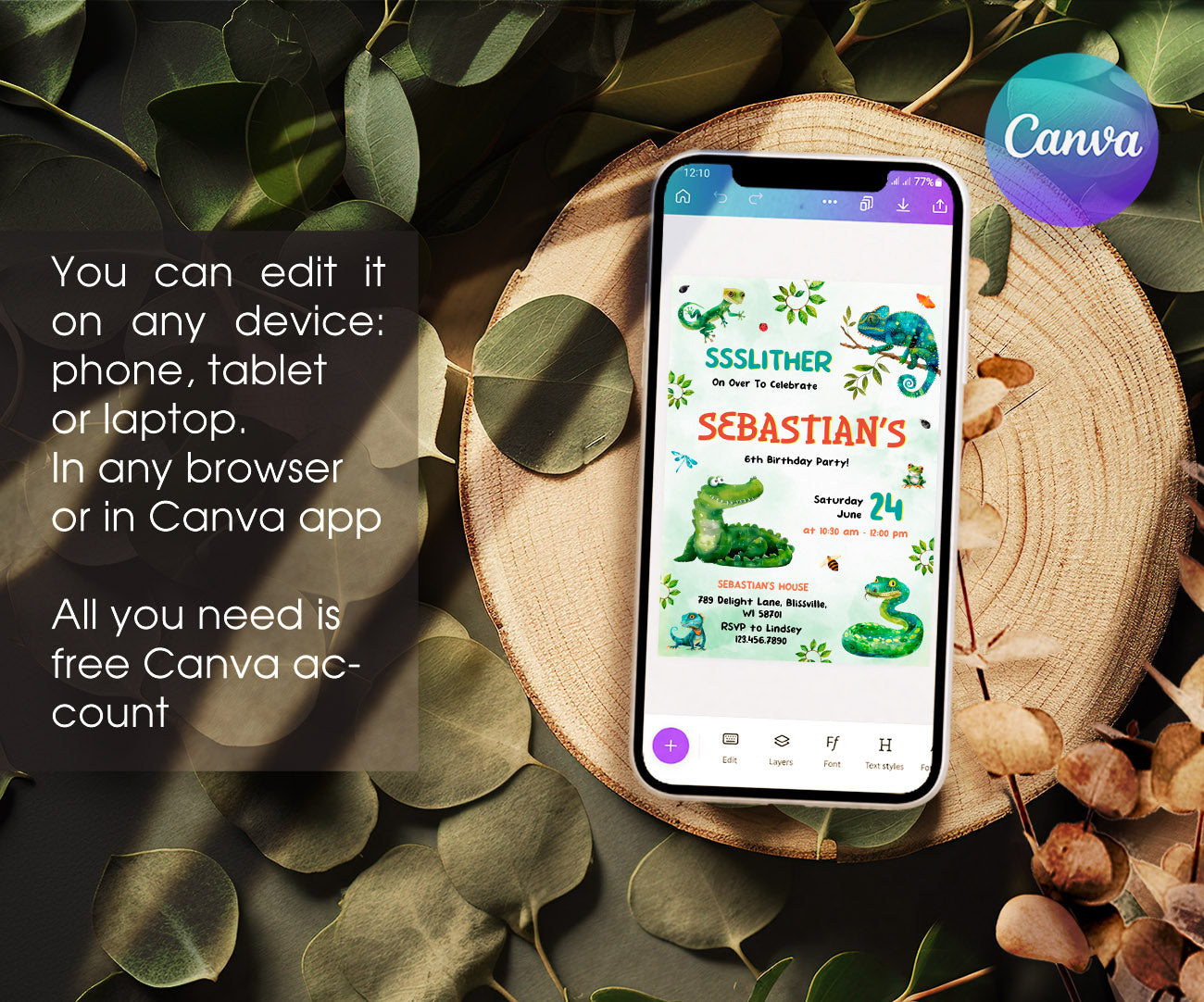 Reptile Lizard Snake customizable invitation template | Share or Print | QS693