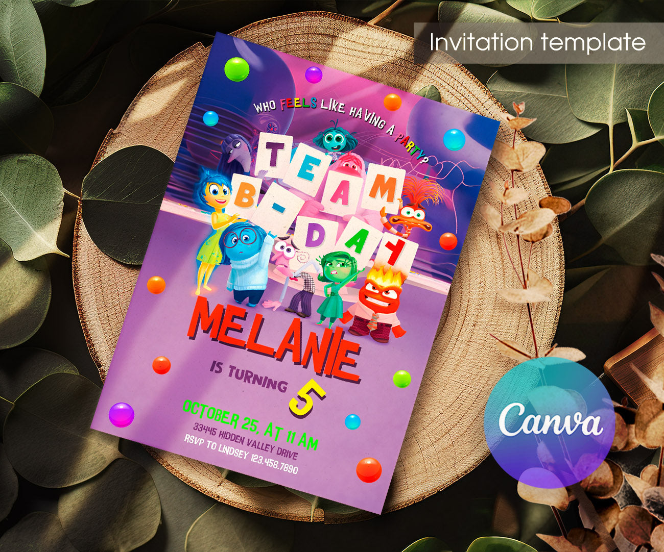 Inside Out 2 customizable invitation template | Share or Print | VV134
