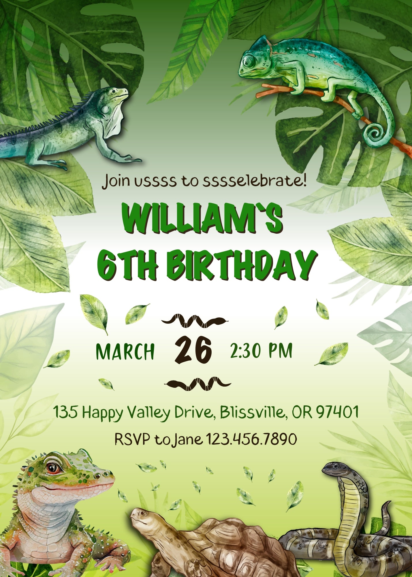 Reptile Lizard Snake customizable invitation template | Share or Print | JW229