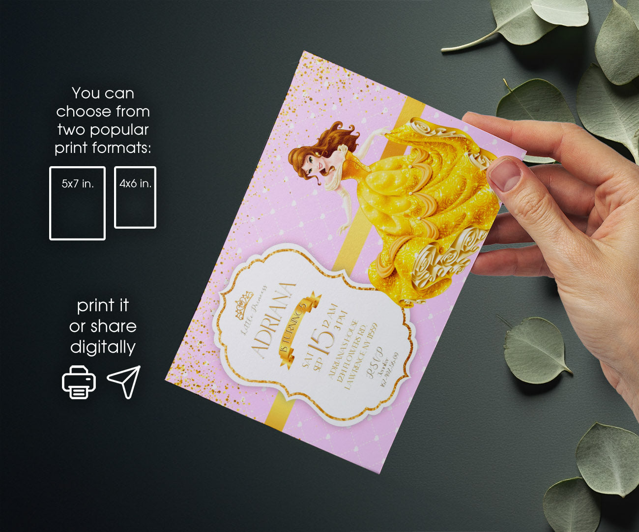 Belle Beauty And The Beast customizable invitation template | Share or Print | girl | DD188