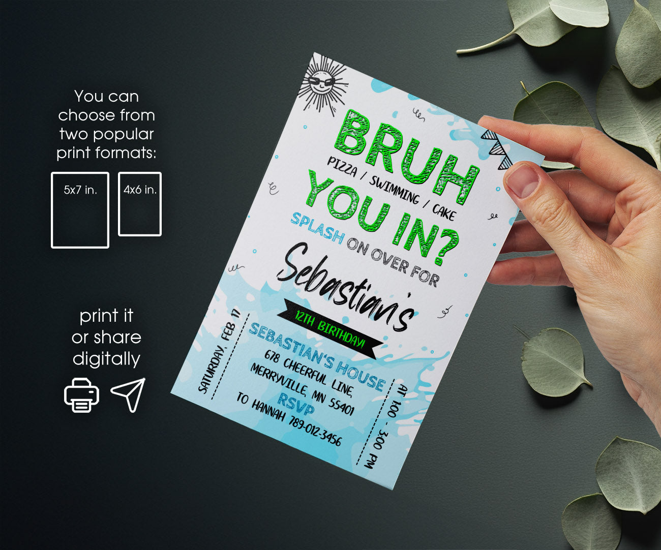 Bruh Pool customizable invitation template | Share or Print | boy | JF013