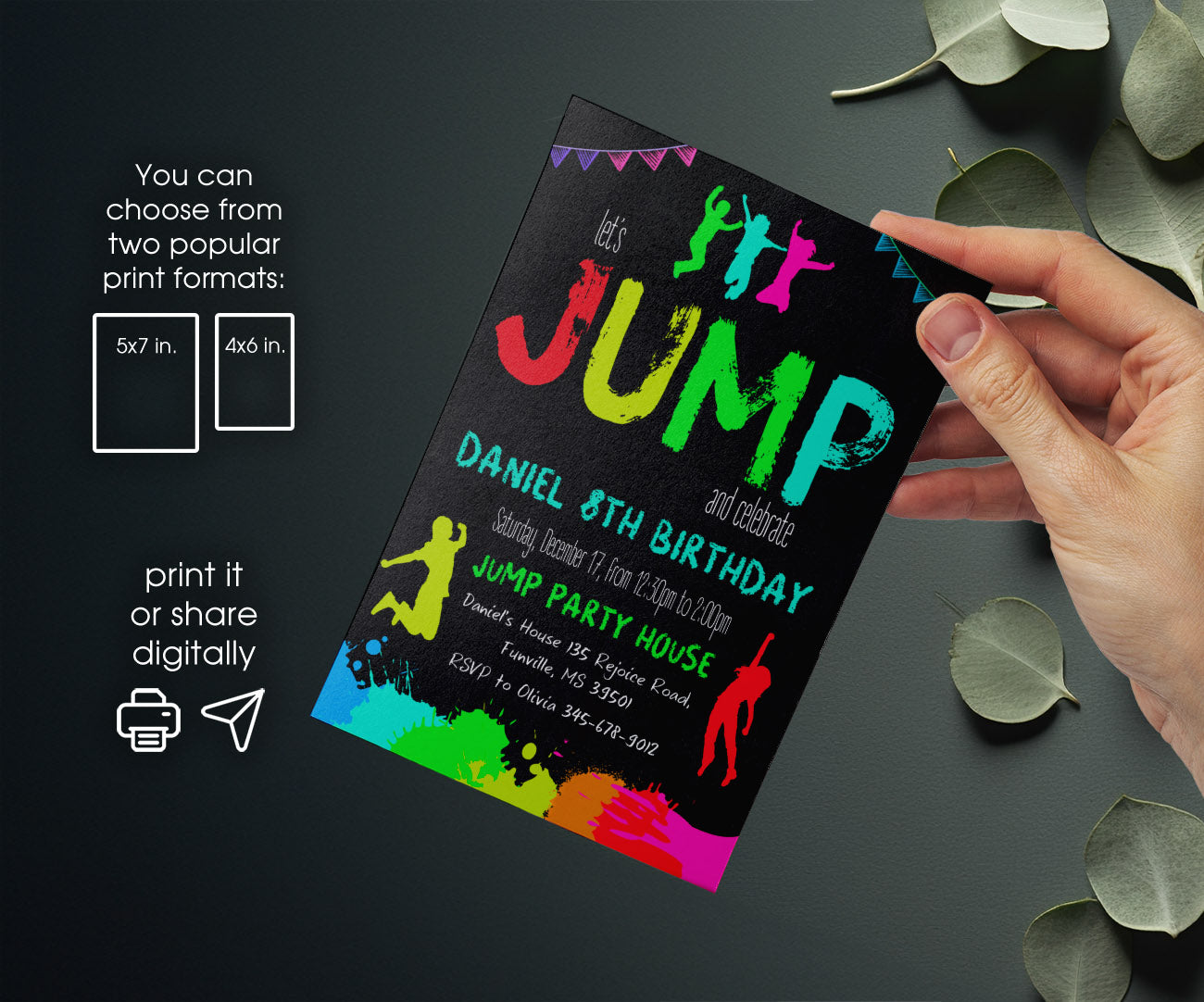 Trampoline Jump Party customizable invitation template | Share or Print | UW550