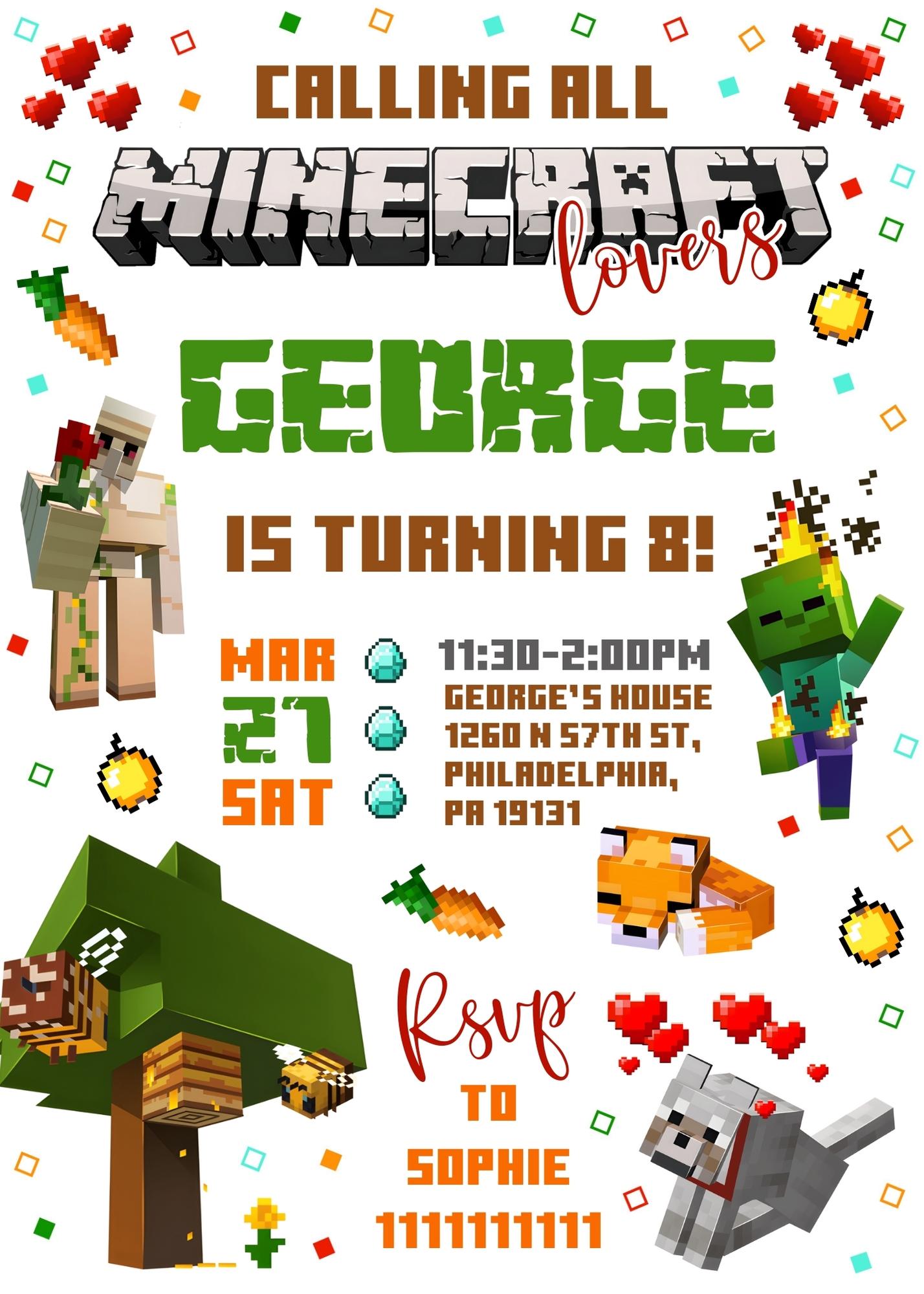 Minecraft Gamer customizable invitation template | Share or Print | WS410