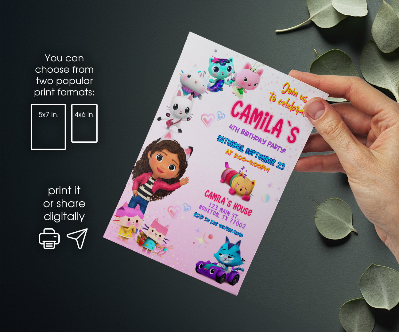 Gabby's Dollhouse Kitten customizable invitation template | Share or Print | girl | DU685