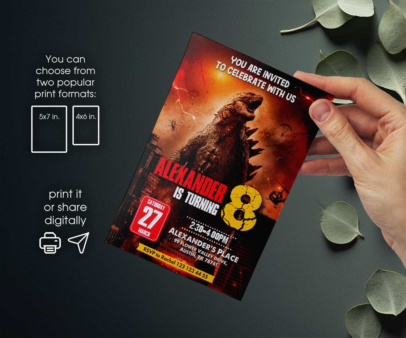 Godzilla and King Kong customizable invitation template | Share or Print | TX054