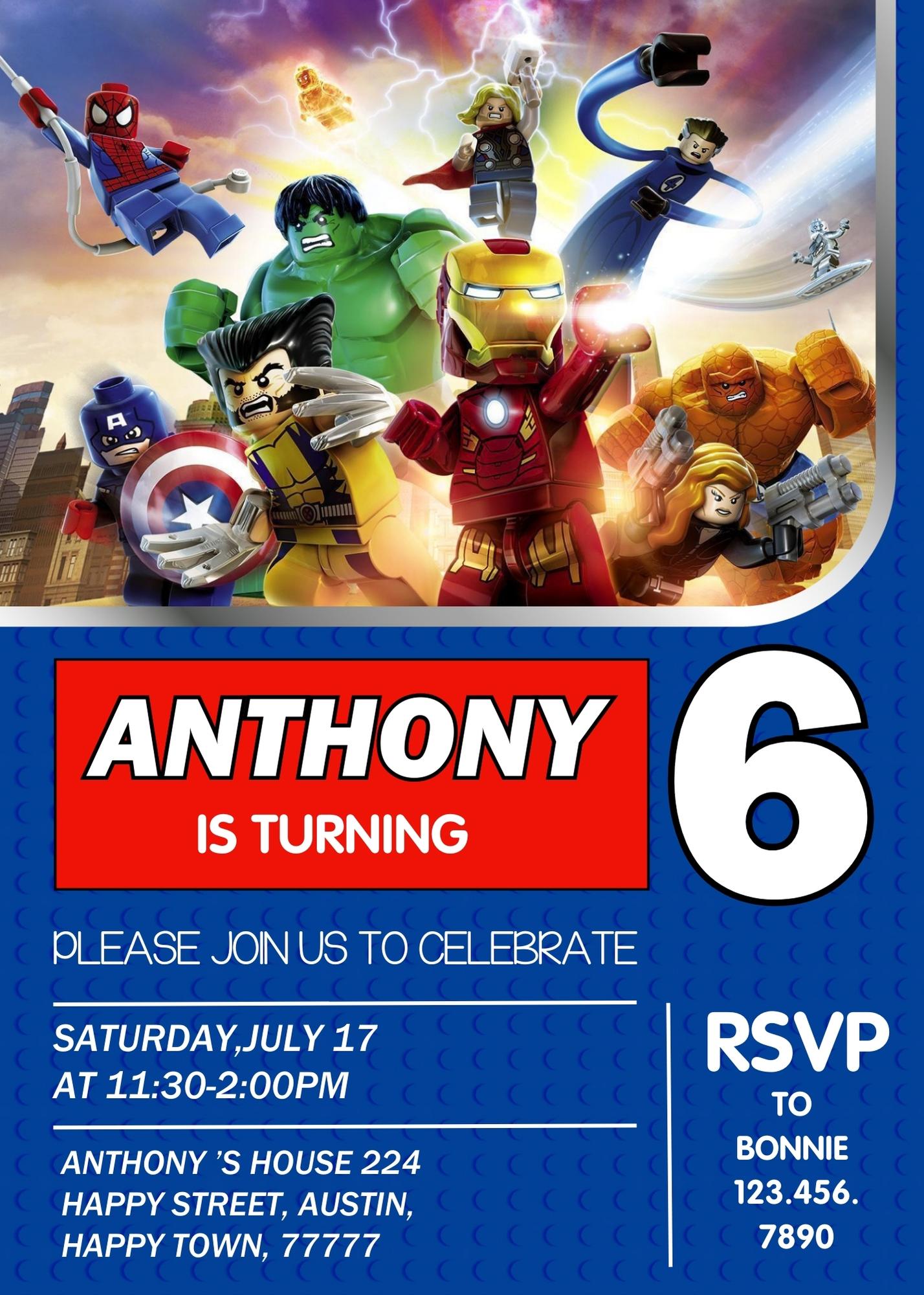 Lego Minifigures customizable invitation template | Share or Print | QY890