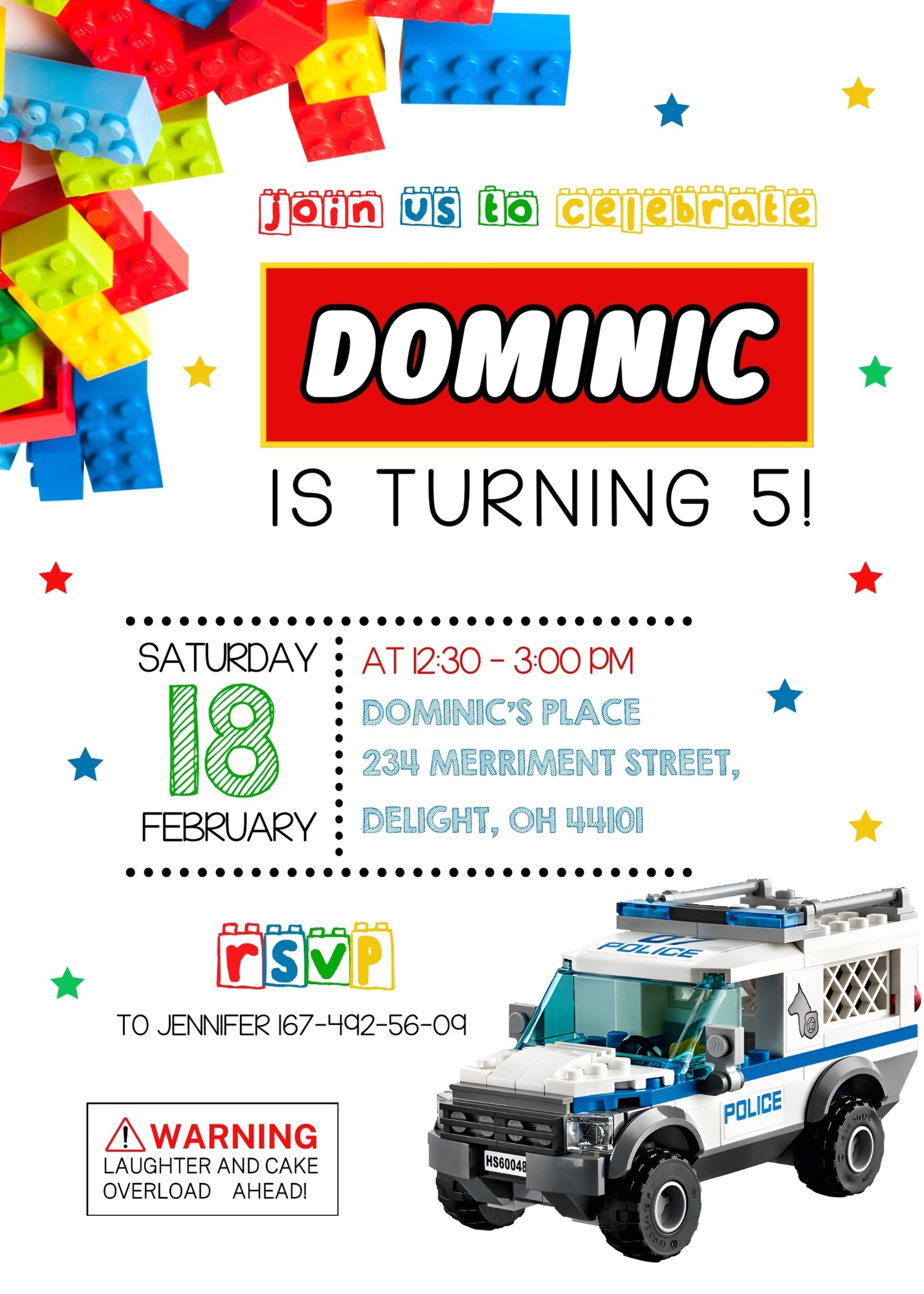 Lego Police Car customizable invitation template | Share or Print | boy | ZT770