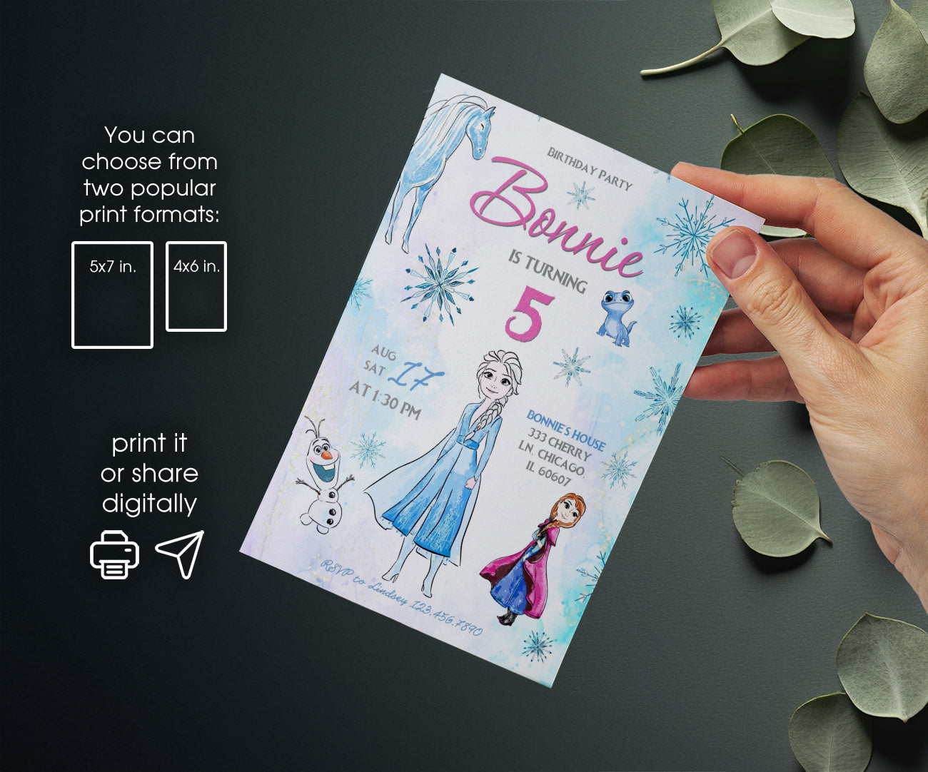 Frozen Elsa customizable invitation template | Share or Print | girl | VT660