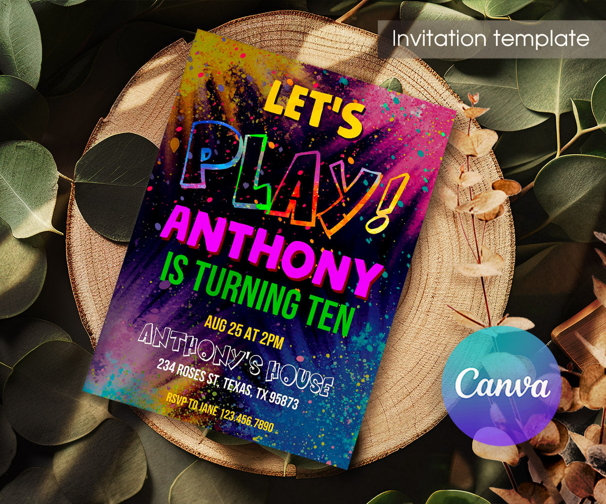 Play Party Gamer customizable invitation template | Share or Print | YC011