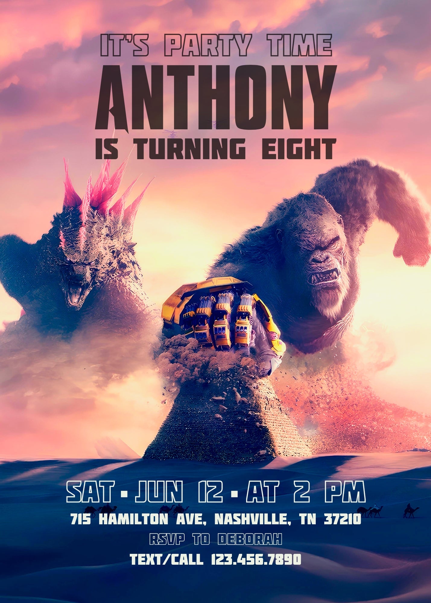 Godzilla X King Kong customizable invitation template | Share or Print | AO078