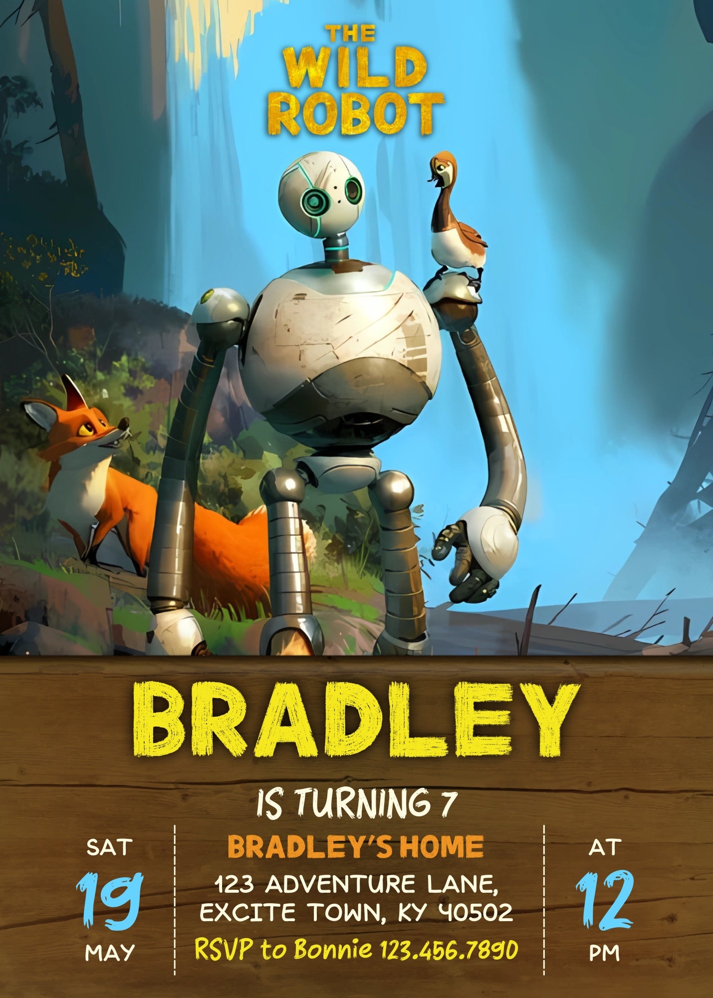 Wild Robot Roz customizable invitation template | Share or Print | RV159