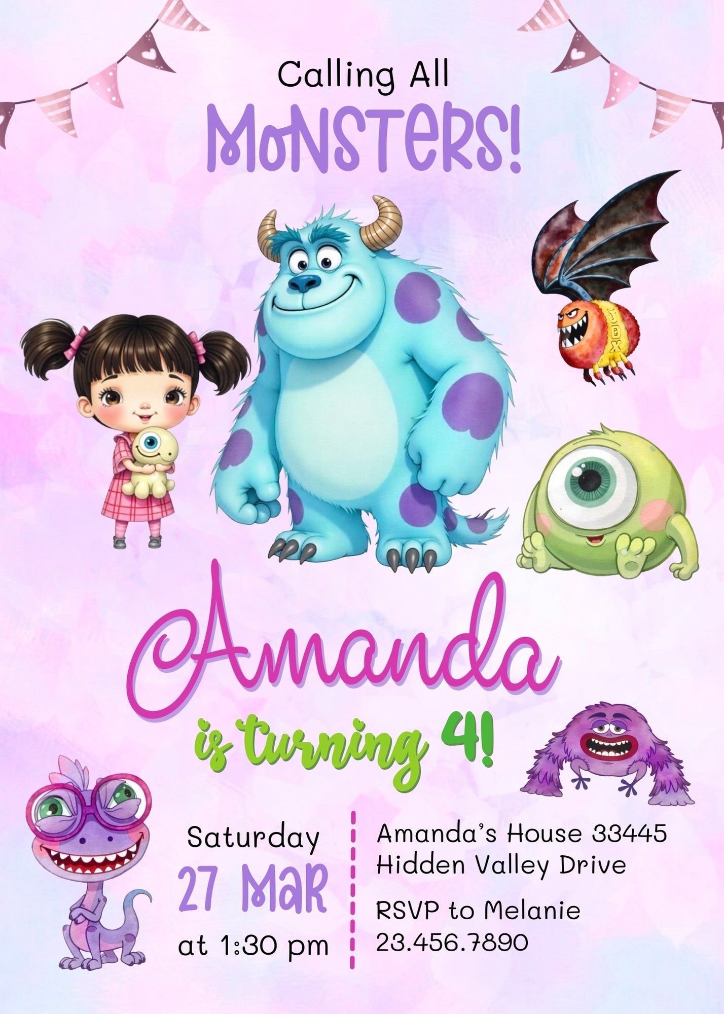 Monsters, Inc. customizable invitation template | Share or Print | OM911