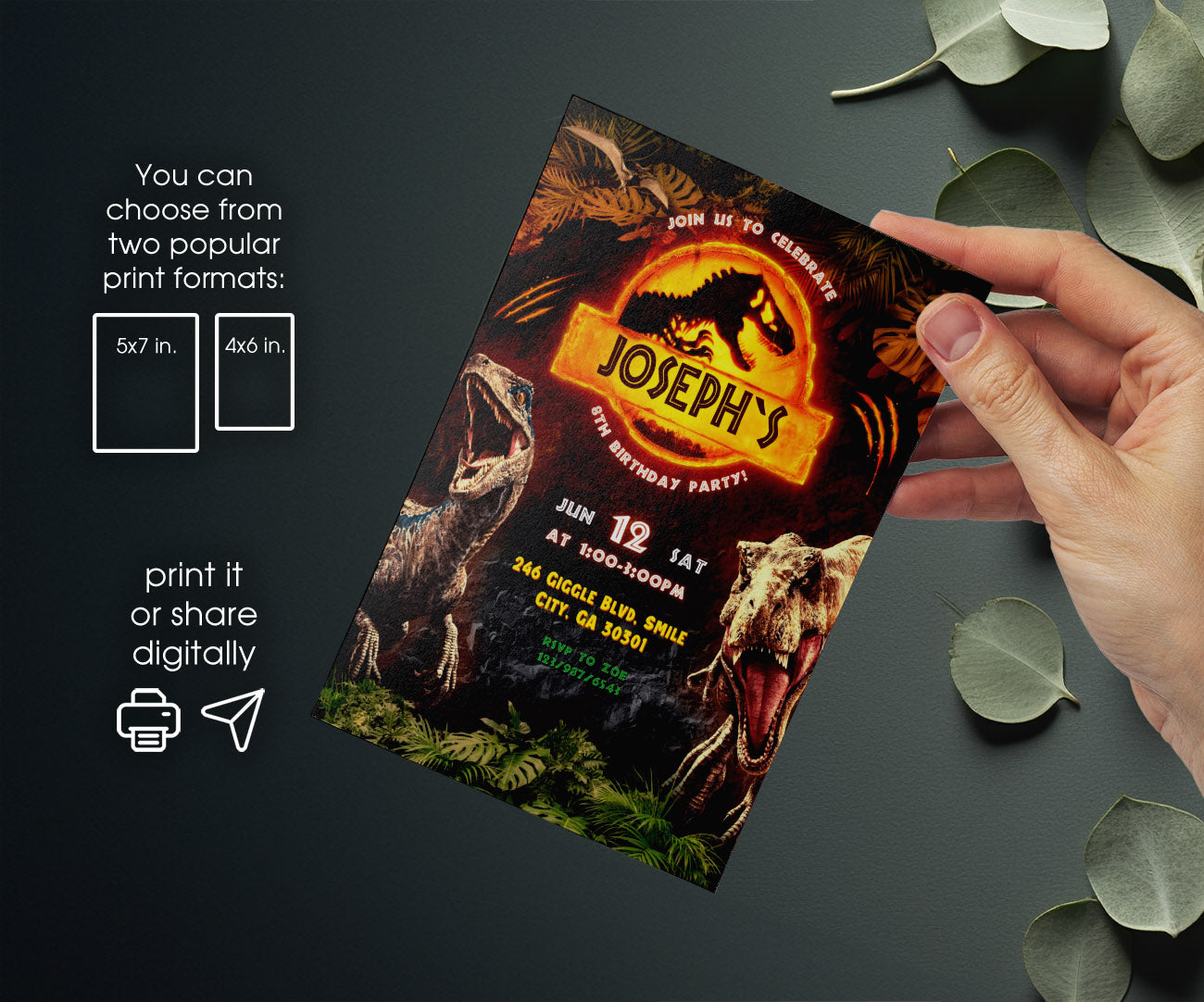 Jurassic World Dinosaur customizable invitation template | Share or Print | DI182