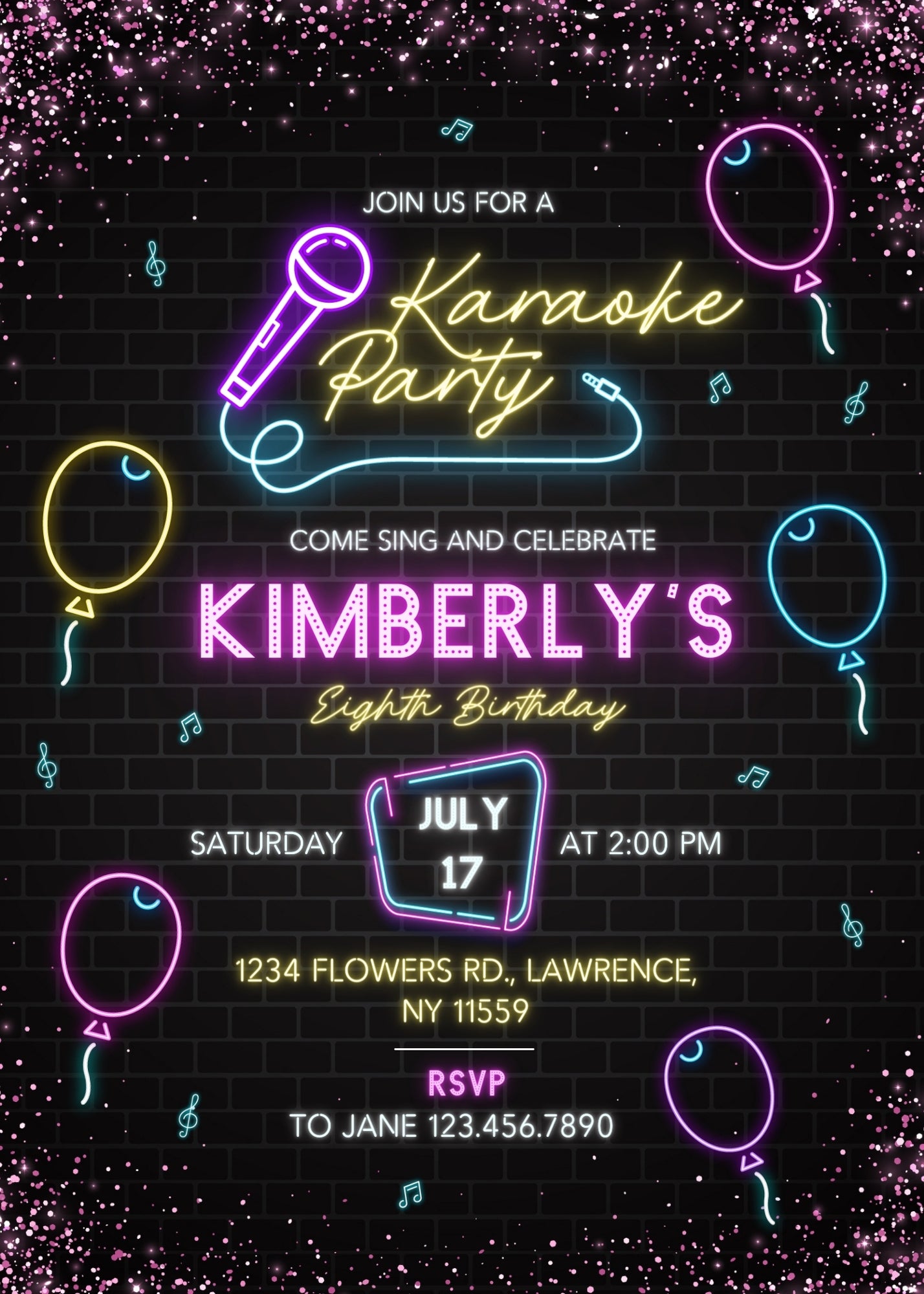 Karaoke Sing Glow customizable invitation template | Share or Print | FE633