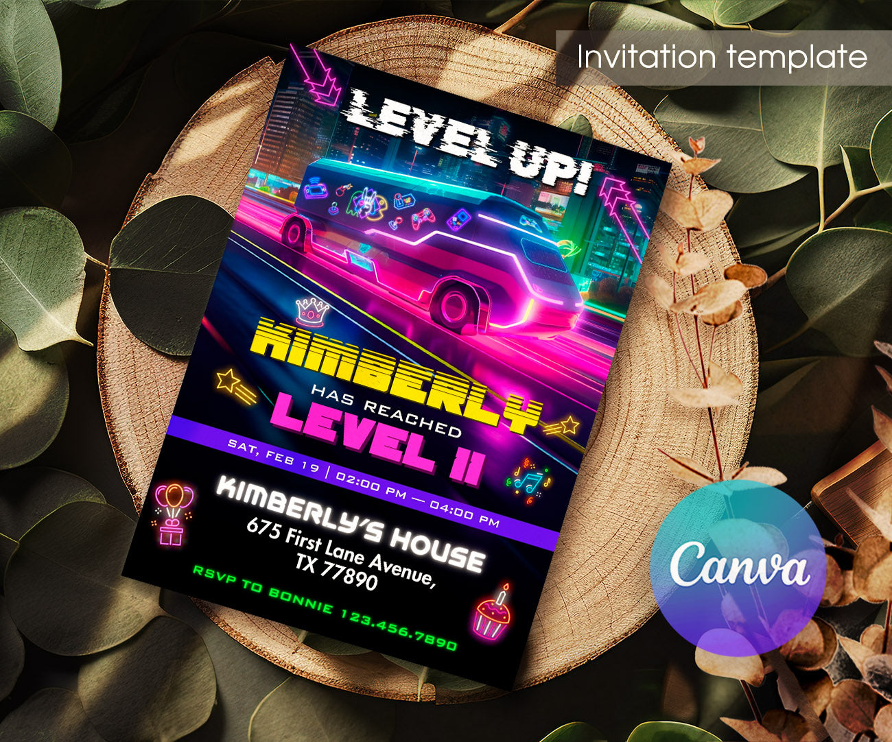 Video Game Bus Gamer customizable invitation template | Share or Print | boy | GI730