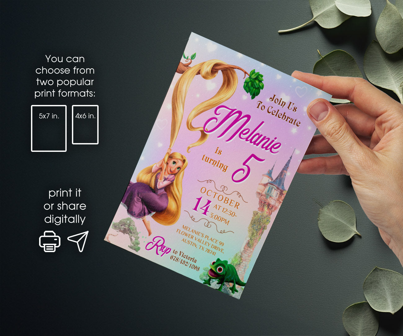 Rapunzel Princess Tangled customizable invitation template | Share or Print | girl | KX359