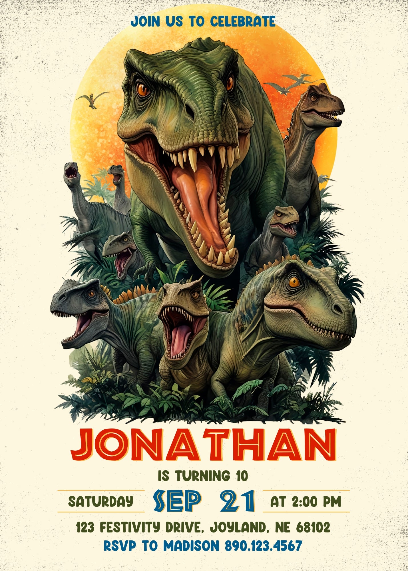 Jurassic World Dinosaur customizable invitation template | Share or Print | JN721