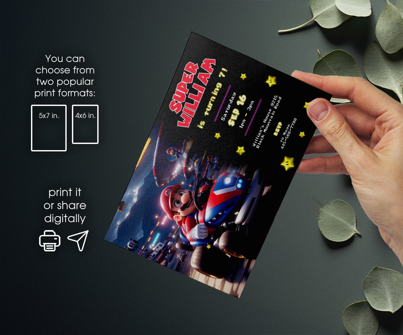Mario Kart Gamer customizable invitation template | Share or Print | boy | IY456