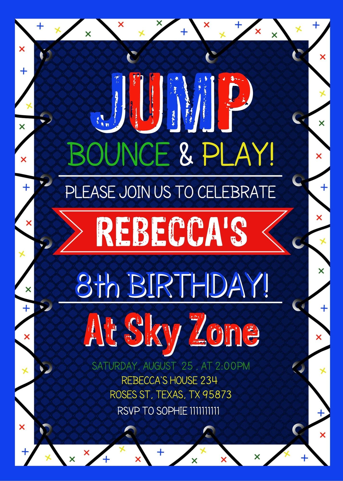 Trampoline Jump Party customizable invitation template | Share or Print | UD980