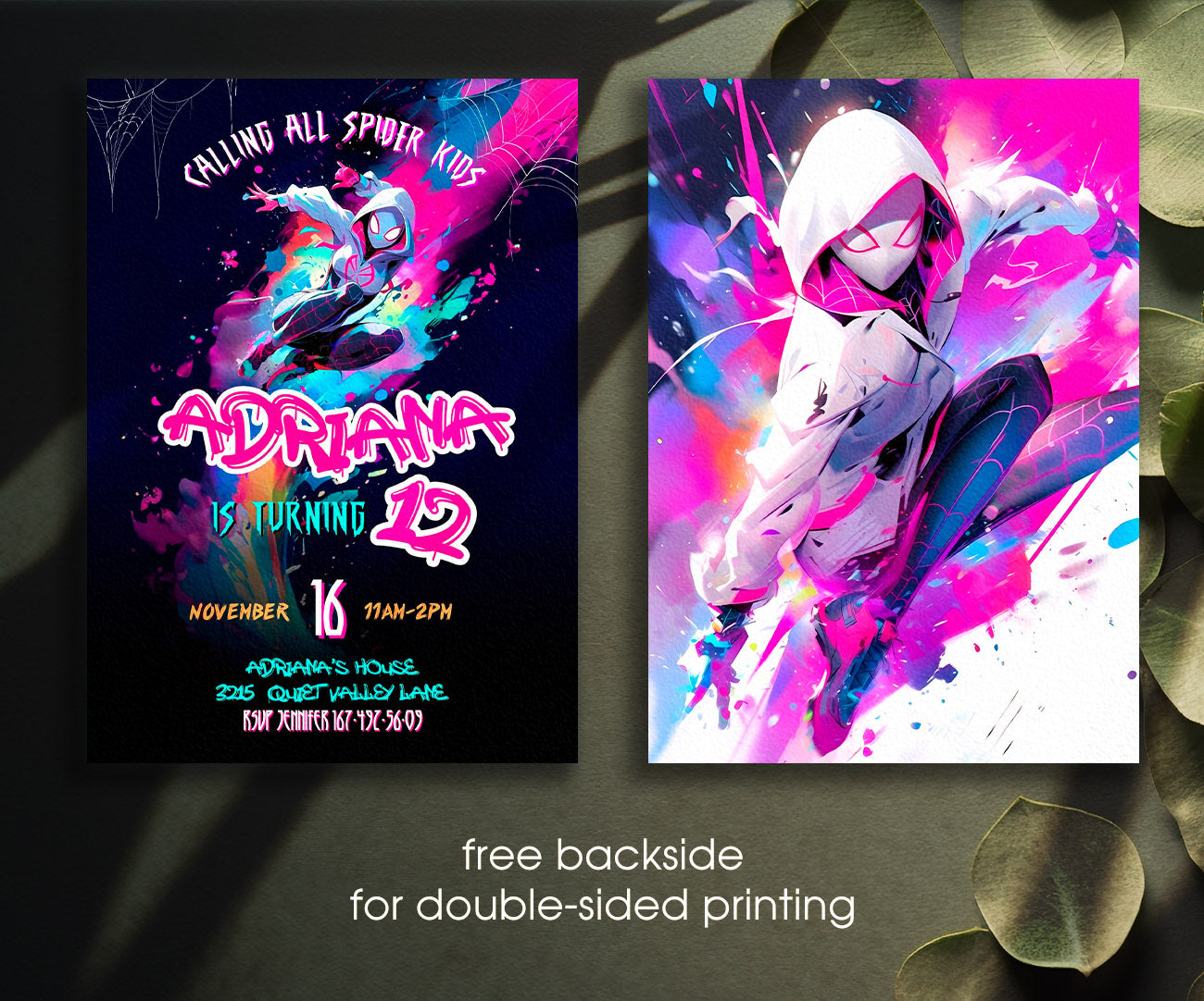 Spider Gwen Ghost Spidey customizable invitation template | Share or Print | girl | QN978