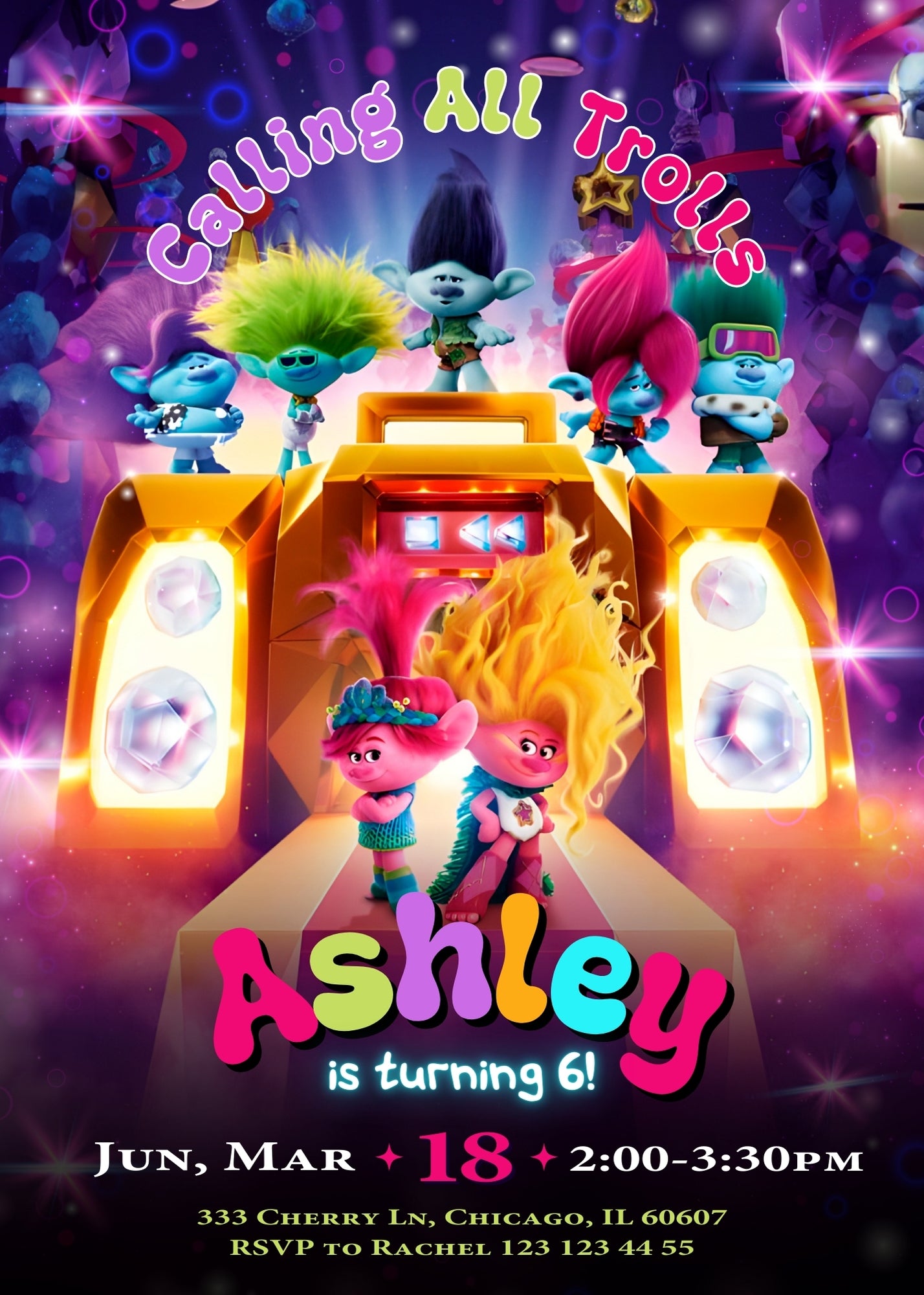 Trolls Poppy customizable invitation template | Share or Print | ZI744