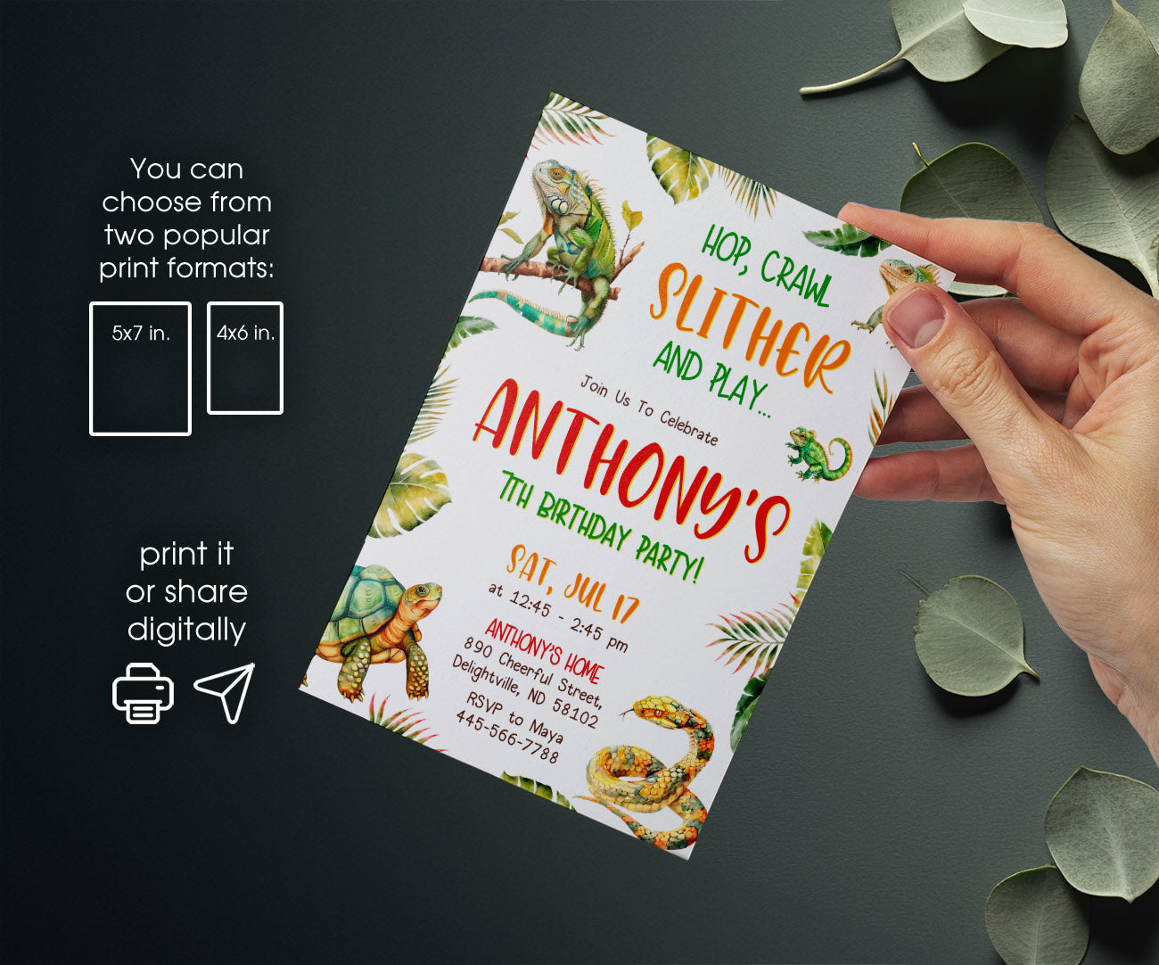 Reptile Lizard Snake customizable invitation template | Share or Print | GN516