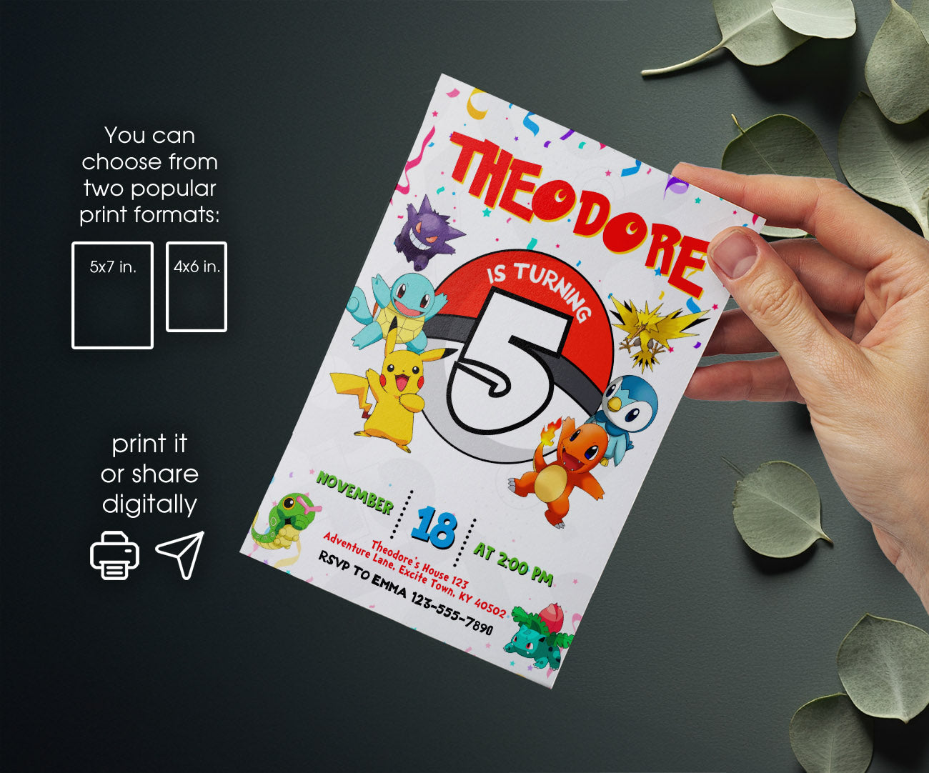Pokemon Pikachu customizable invitation template | Share or Print | RT549