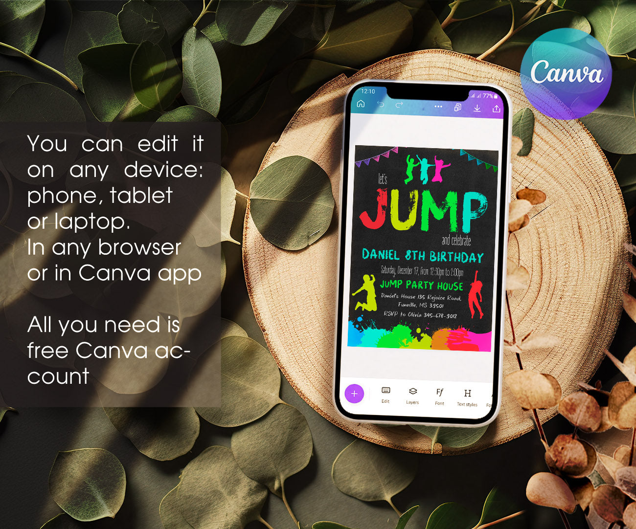 Trampoline Jump Party customizable invitation template | Share or Print | UW550