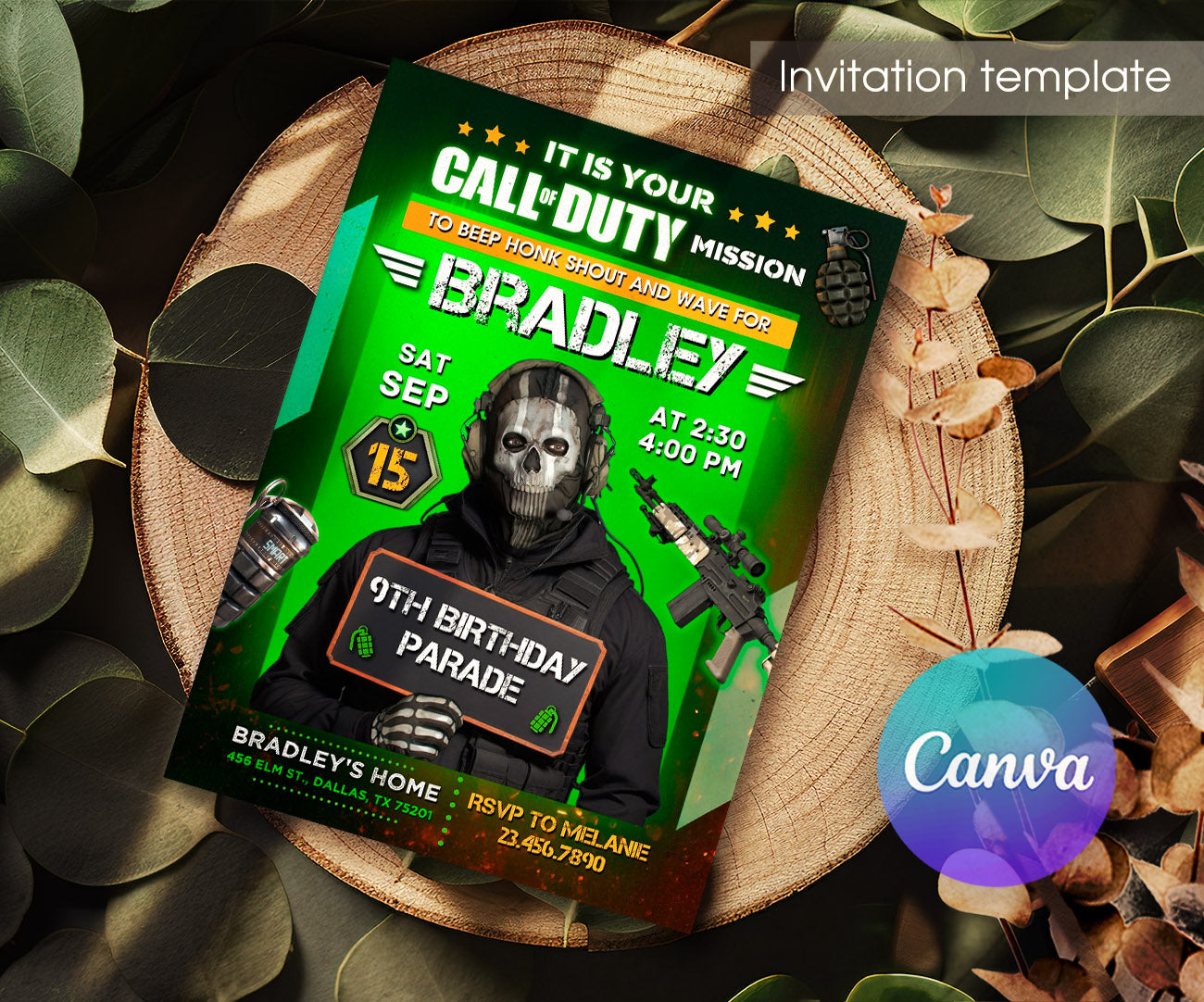 Call of Duty Gamer customizable invitation template | Share or Print | boy | KQ234