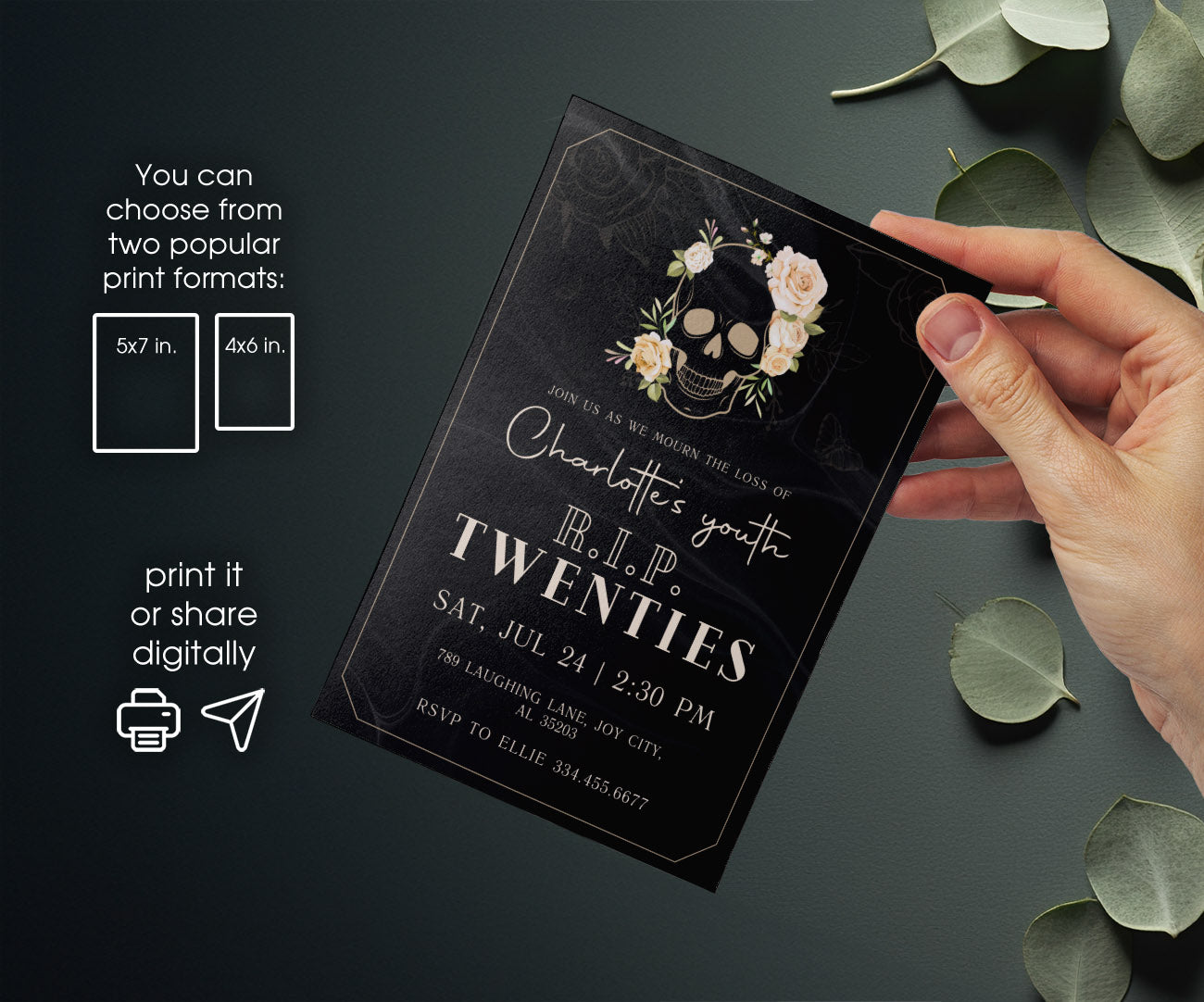 Rip Twenties Birthday customizable invitation template | Share or Print | LL655