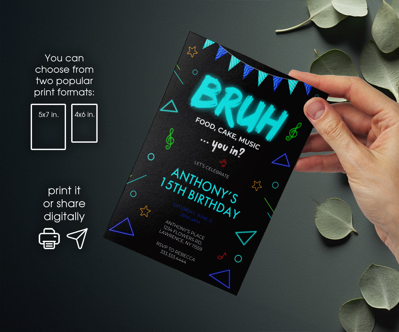 Bruh Music customizable invitation template | Share or Print | boy | RL989