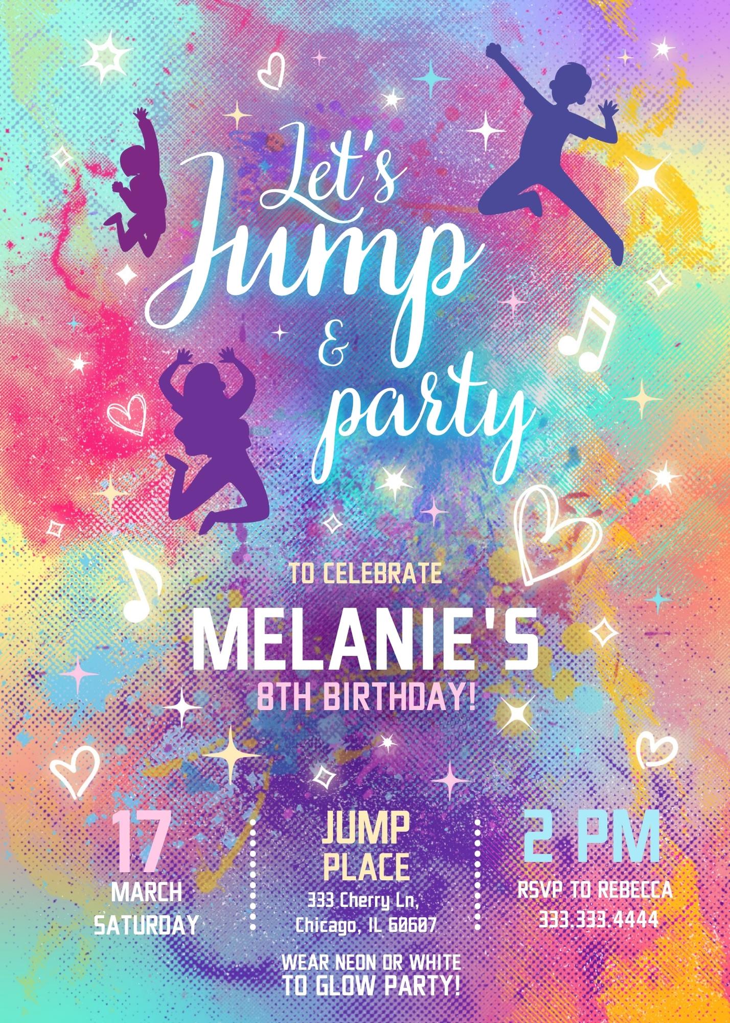 Trampoline Jump Party customizable invitation template | Share or Print | QE200