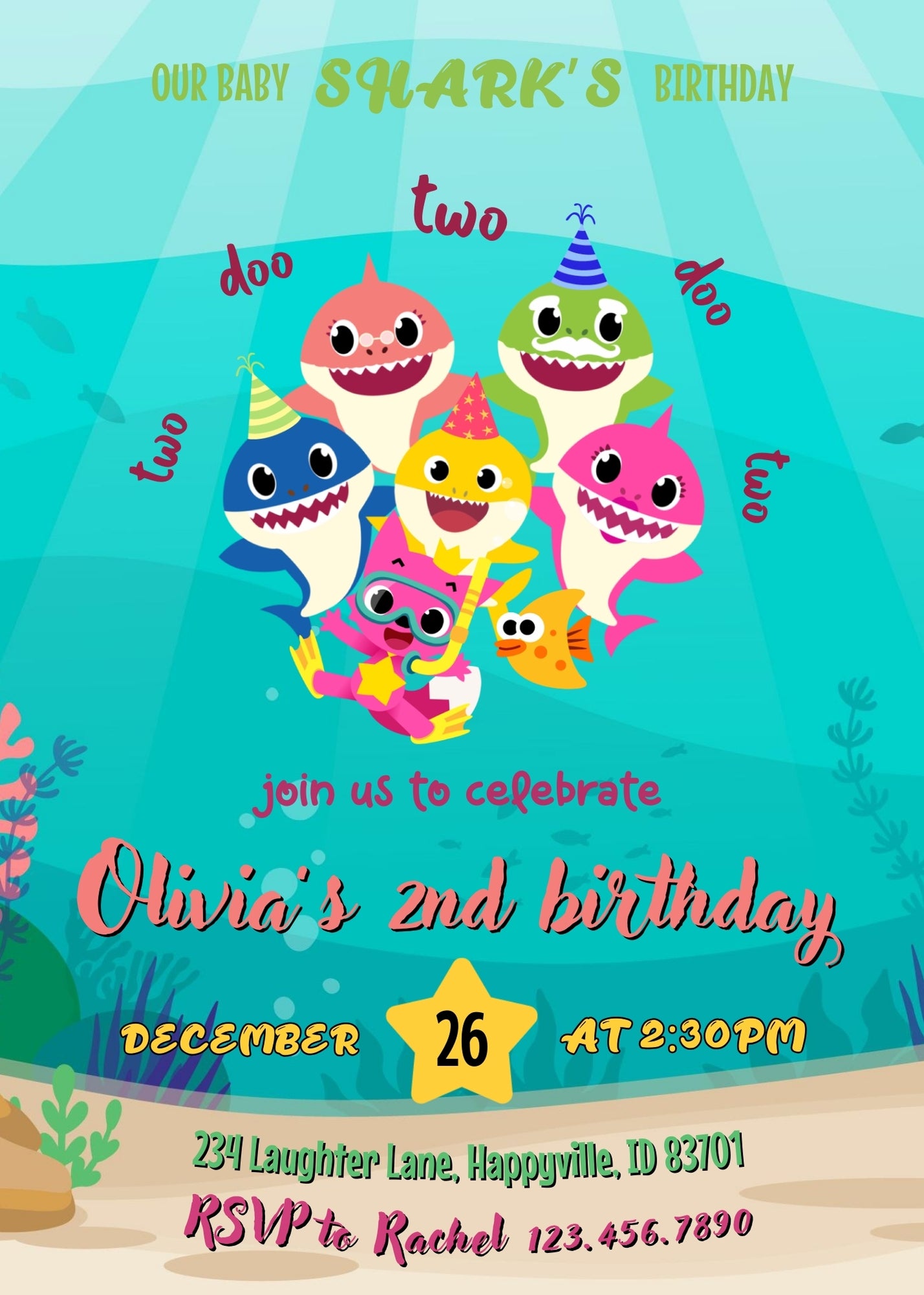 Baby Shark customizable invitation template | Share or Print | LC632