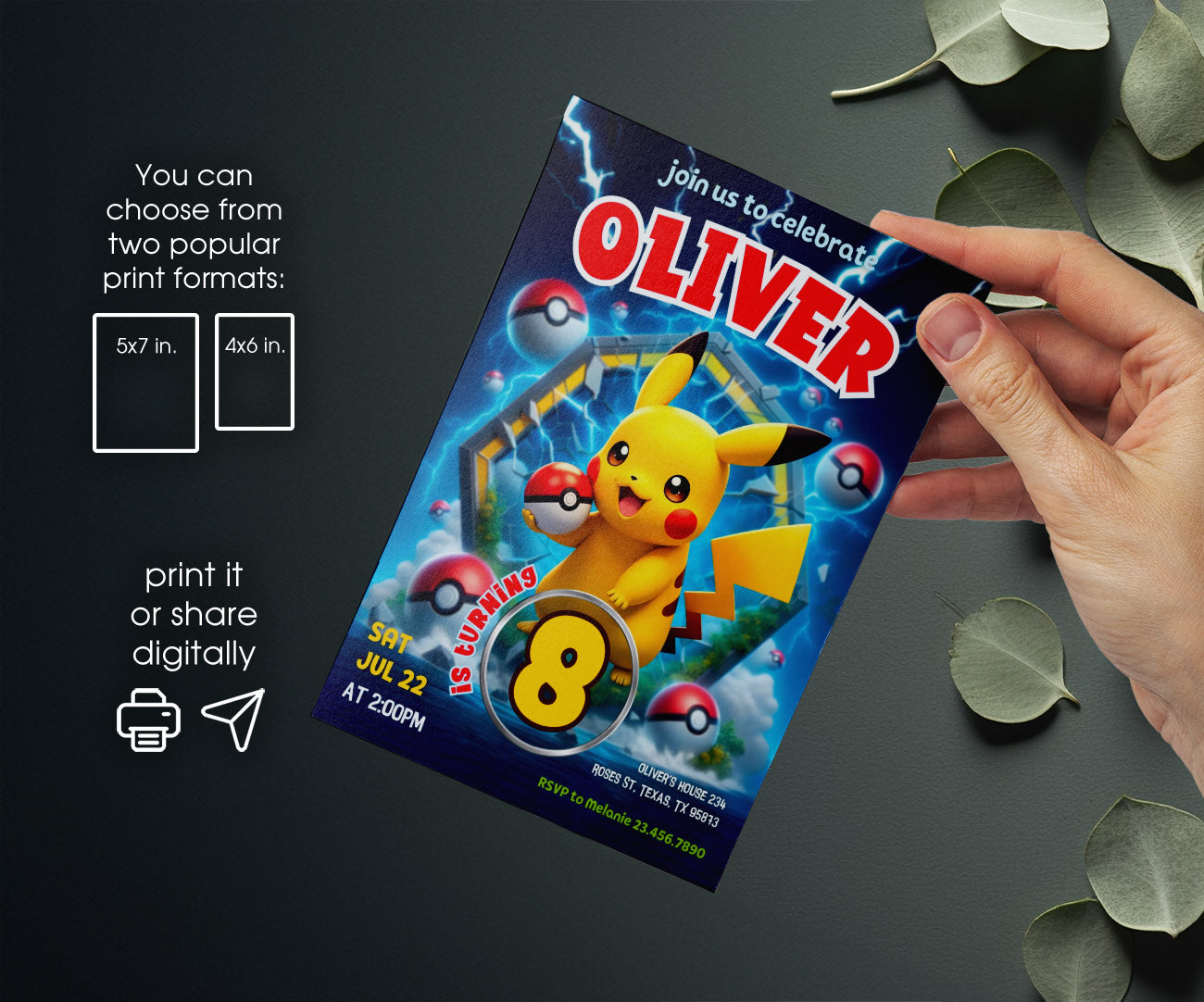 Pokemon Pikachu customizable invitation template | Share or Print | JF062