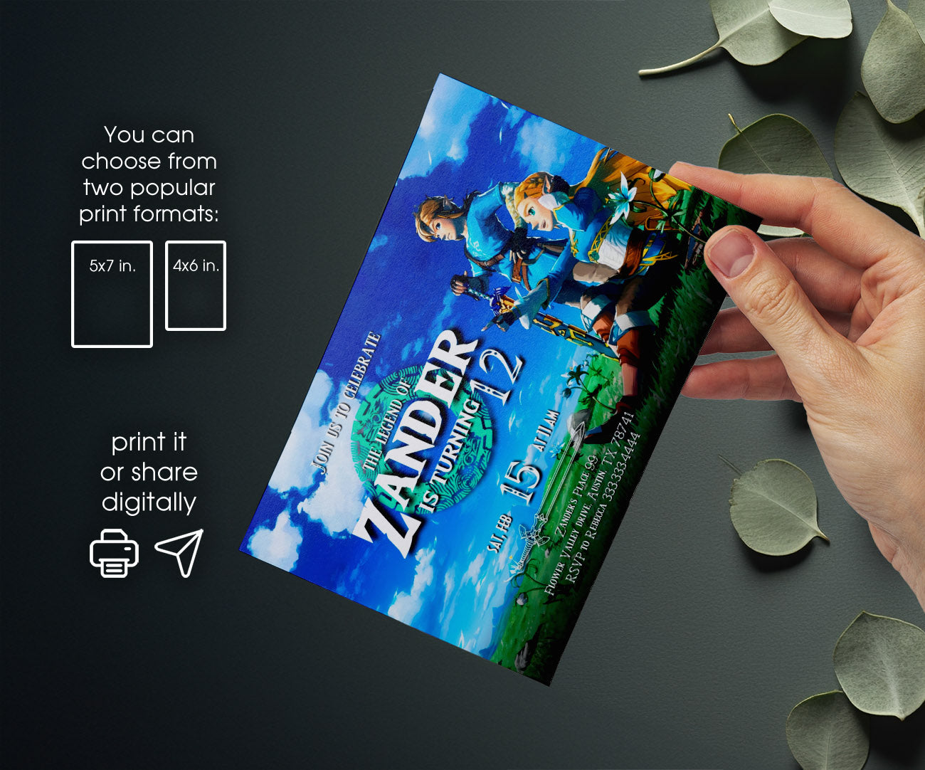 Legend of Zelda Gamer customizable invitation template | Share or Print | EW220
