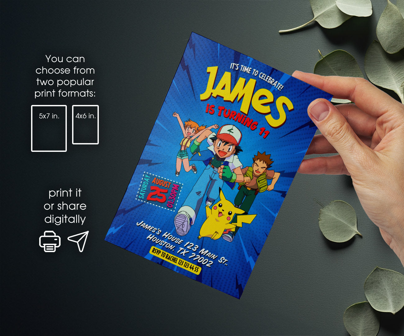 Pokemon Pikachu customizable invitation template | Share or Print | YE960