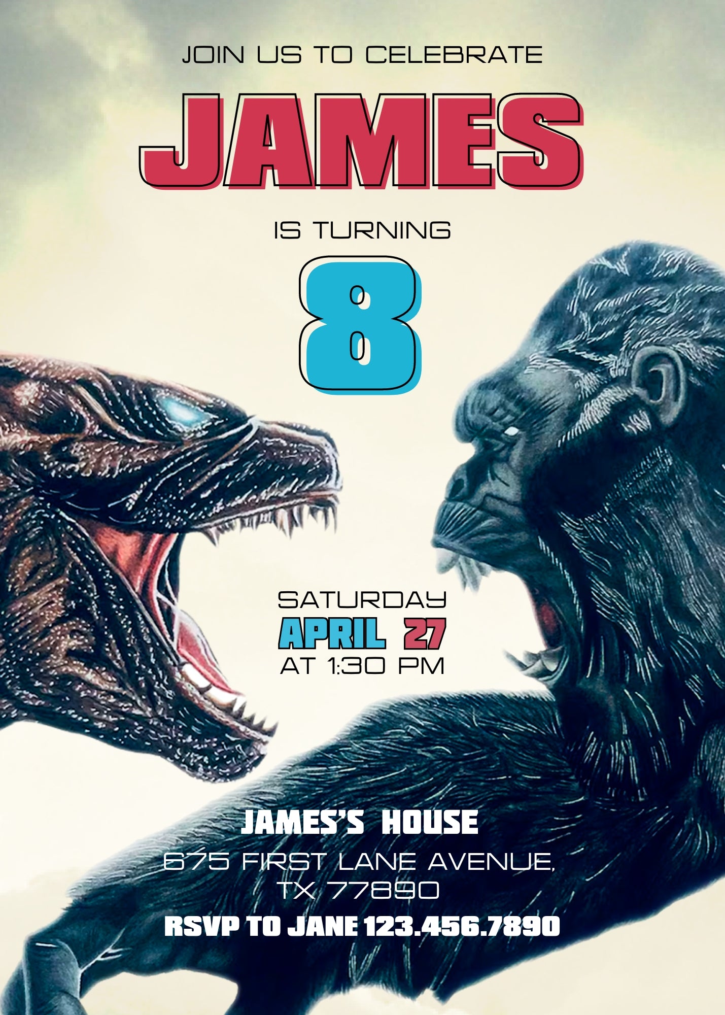 Godzilla X King Kong customizable invitation template | Share or Print | JZ384