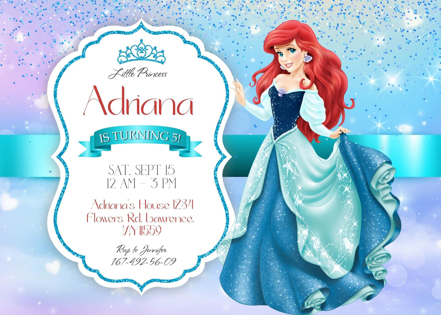 Ariel The Little Mermaid customizable invitation template | Share or Print | girl | EF675