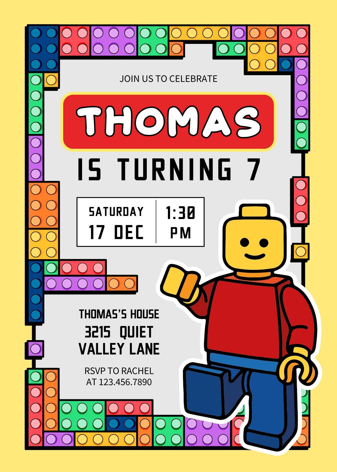 Lego Minifigures customizable invitation template | Share or Print | NH016