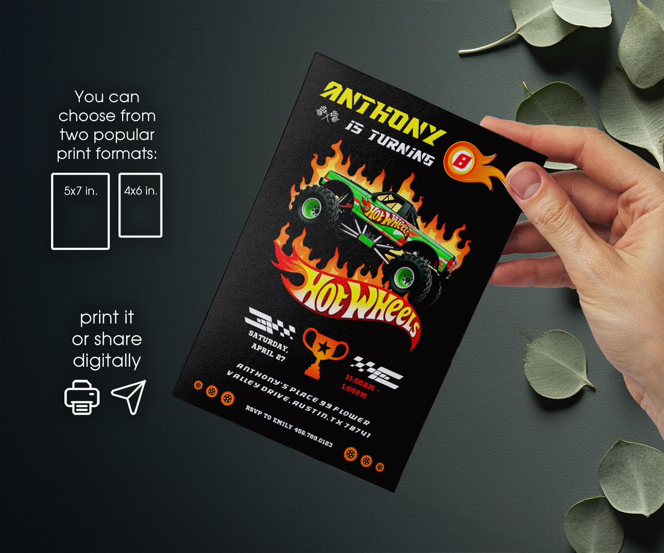 Hot Wheels Racing customizable invitation template | Share or Print | boy | FJ447
