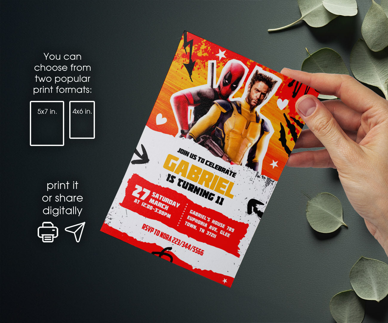 Deadpool Wolverine Marvel customizable invitation template | Share or Print | boy | HL653