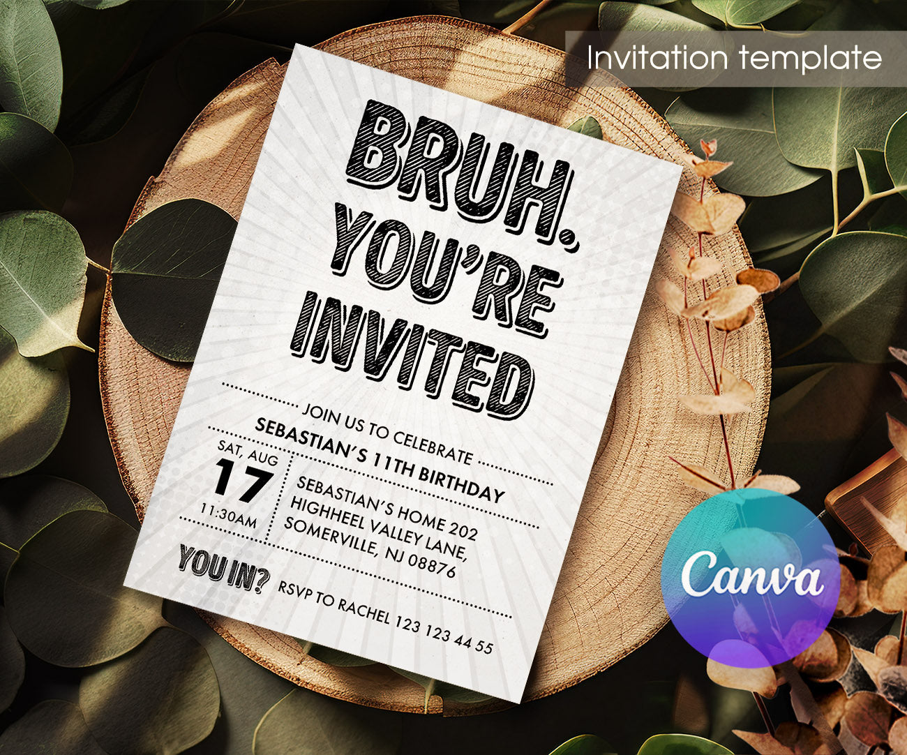Bruh Birthday customizable invitation template | Share or Print | boy | DO980