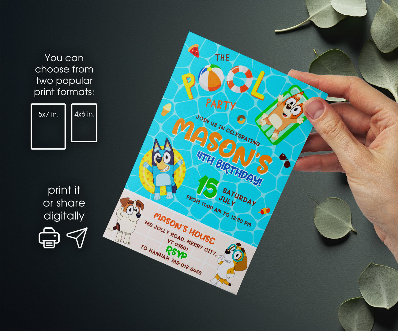 Bluey Bingo Pool customizable invitation template | Share or Print | HT237