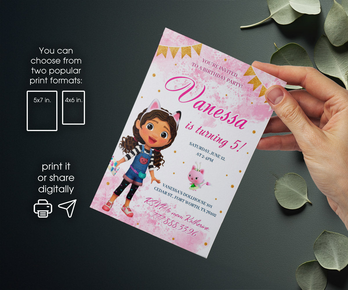 Gabby's Dollhouse Kitten customizable invitation template | Share or Print | girl | LB288