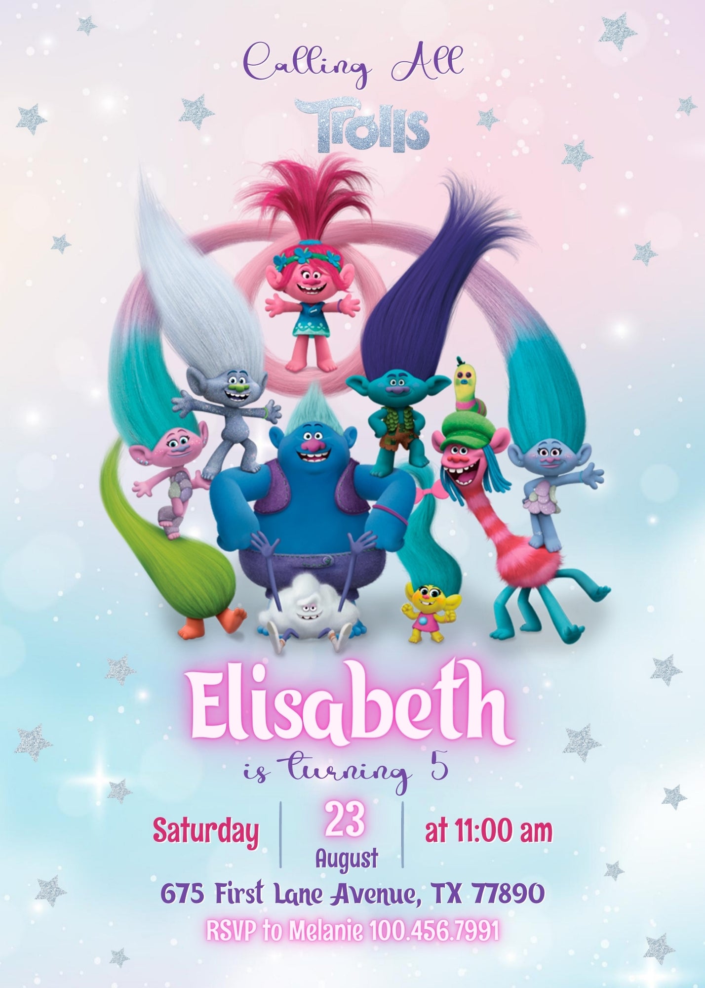 Trolls Poppy customizable invitation template | Share or Print | LV508